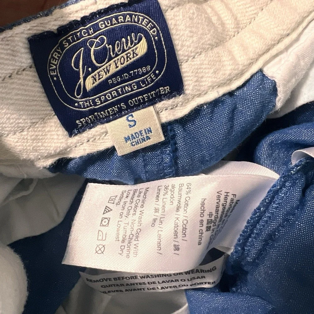 J. Crew Dock Shorts Mens S Blue Chambray Cotton Linen Drawstring Casual Preppy